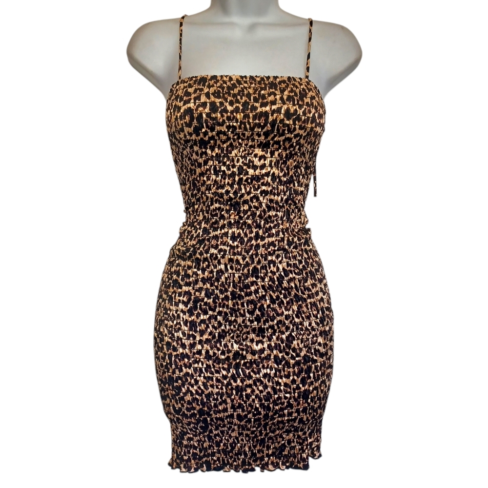 WINDSOR Leopard Animal Print Brown Black Bodycon Mini Stretchy Dress Medium
